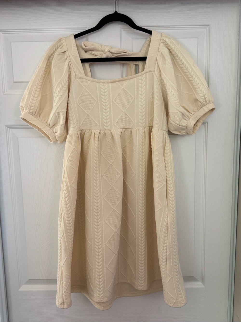 Böhme Butter Yellow Textured Puff Sleeve Mini Dress Tie Back Size Small